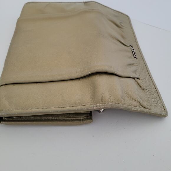 Furla Wallet Large Gathered Soft Geniue Leather Italian Gold Champagne Envelope - Picture 8 of 12